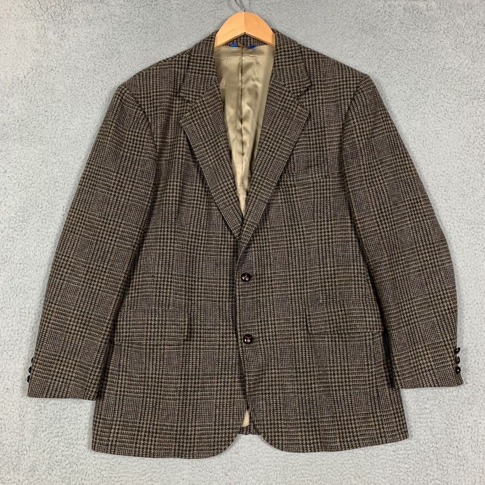 Vintage Pendleton Sport Coat Men's 44L Brown Plaid Tweed Virgin Wool‎ Blazer USA
